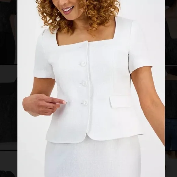 LE SUIT Women Tweed Square Neck Button Front Jacket and Slim Skirt Set Petite - Picture 15 of 16